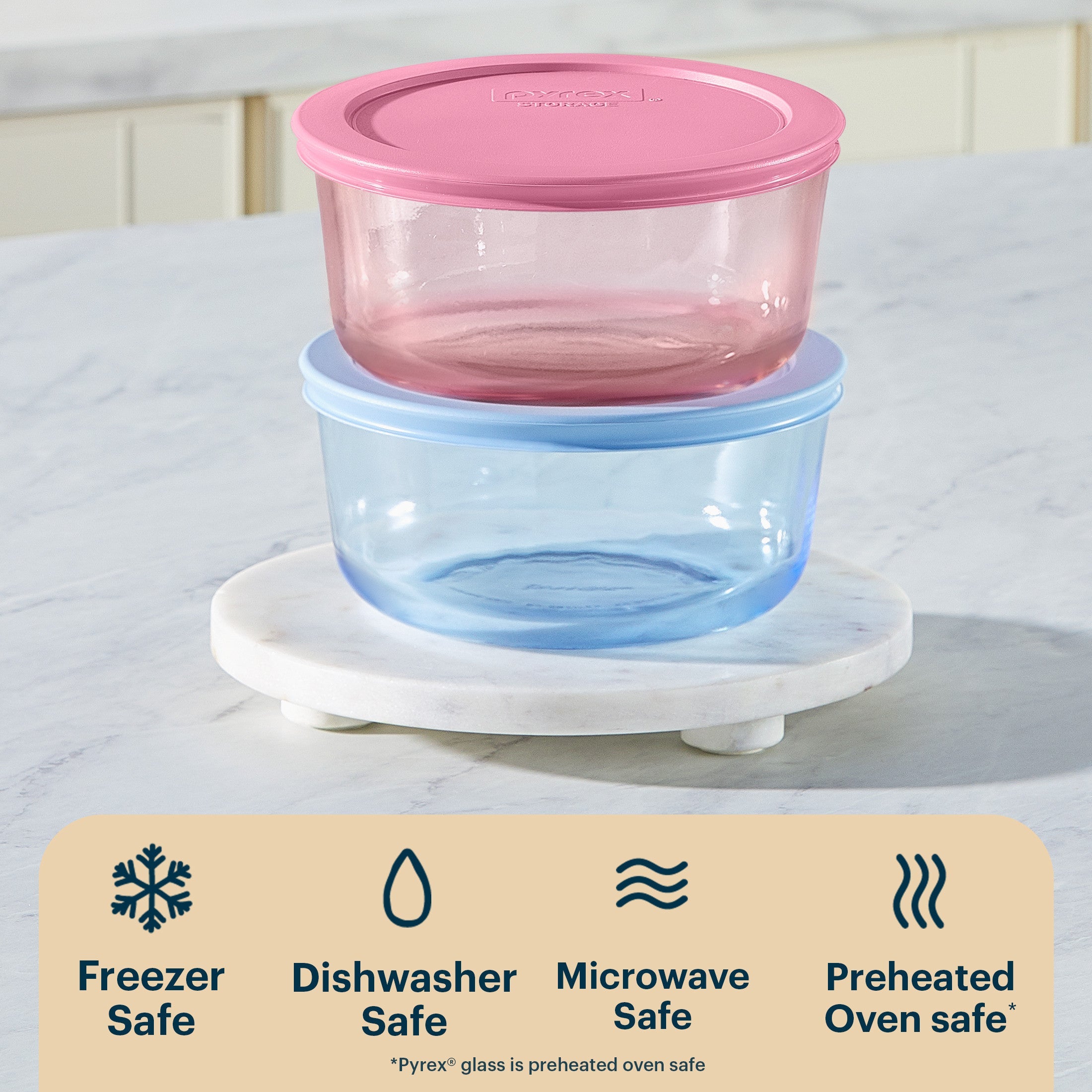 Pyrex® Simply Store® Tinted Glass 4-cup Round Storage Containers, 4-pc Set, Mixed Colors