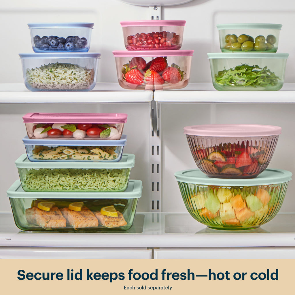 Pyrex® Simply Store® Tinted Glass 3-cup Rectangle Storage Containers, 4-pc Set, Mixed Colors